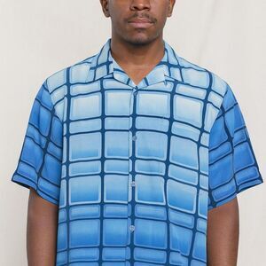 Raw Blue button-down y2k  size large silky mens vtg vibes vibrant